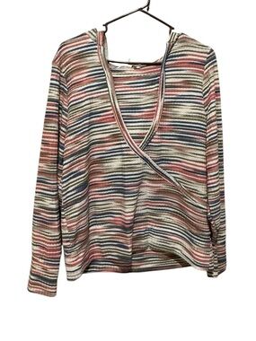 Cato Multicolor Striped V-Neck Wrap Top - Pink, Blue, Cream, Green